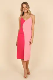[PUP3] Candy Colour Block Midi Dress - Pink/Berry 6 Pink