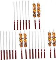 3sets 6 Pcs Stainless Steel Grill Skewers Flat Barbecue Skewers with Comfortable Wooden Handles for Grilling Camping and Outdoor Activities Safe Convenient Roasting Sticks 6pcs*3