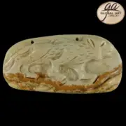 BI06023# Hand Carved Wolf Picture Jasper Pendant Bead Gemstone
