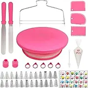 ZERIFAM Cake Decorating Kit - 90 Piece Rotating Cake Table, 24 Numbered Icing Nozzles, 2 Scrapers, 3 Comb Scrapers, 2 Couplings, 5 Wrapping Tapes, and 50 Disposable Pastry Bags
