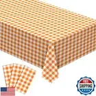 Buxiuer Orange and White Checkered Tablecloth Plastic Fall Thanksgiving Decor