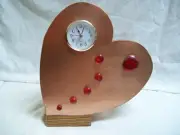 Hand Made One of a Kind Valentine Heart Shape Mantle Clock Solid Copper Plate
