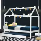 Bed Frame Single Size with Wooden Pull Out Trundle House Shape for Kids HOLY