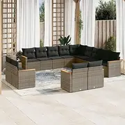 13 Piece Grey Poly Rattan Garden Sofa Set with Cushions - Outdoor Patio Furniture Set with Modular Design, Weather-Resistant Wicker, Storage Solutions, and Washable Covers