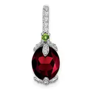 14k White Gold Oval Garnet/Peridot/Real Diamond Pendant