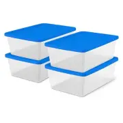HOMZ 12-Quart Plastic Storage Bins with Snap-on Lids, Blue Lid, 4 Pack