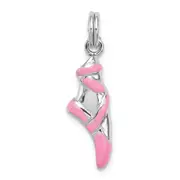 Sterling Silver Rhodium-Platedpink Enamel Ballet Slipper Charm