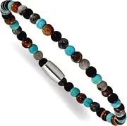 [JewelryWeb] Stainless Steel Polished 5mm Spectrolite Agate Tigers Eye and Howlite Beaded Stretch Bracelet-Stretch-Bracelet for Women