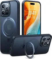 TORRAS Magnetic Ostand for iPhone 15 Pro Max Case, [Military Grade Drop Tested][Compatible with Magnetic Charging][Built in Kickstand] Translucent Slim Back Soft Edge Anti-Fingerprint, Black