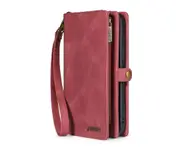 C02 Red Lanyard Zipper Smartphone Leather Case Detachable Multilayer Card Wallet Phone Cover Holder Type for IPhone 13mini
