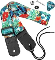Dulphee Ukulele Strap Hawaiian Style Adjustable Uke Shoulder Strap for Soprano Concert Tenor Baritone Ukulele, Mandolin and Banjo(Flower)