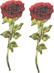 LIGHTAOTAO 2Pcs Sequin Rose Embroidered Patches for DIY Clothing Bags and Hats Sew Applique Accessories for Unique Fashion Decoration