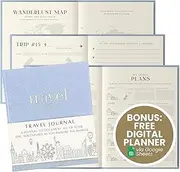 "My Travel Journal" for Women, Men (210 Pages, Blue) - Adventure Book for 15 World Trips with Free Travel Planner Google Sheet - Ultimate Bucket List Journal & Travel Gift.