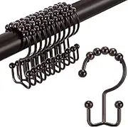 Shower Curtain Hooks Rings, TENOVEL Double Sided Shower Hooks Rust Proof for Bathroom Shower Rods Curtain, Durable Stainless Steel Bathroom Shower Curtain Hangers, Bronze, Set of 12