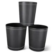 3 Pack Black Round PU Leather Wastebasket,Trash Basket,Small Trash Can black
