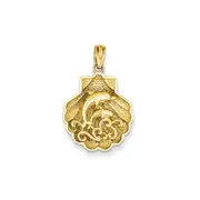 14k Yellow Gold Dolphins and Waves in a Shell Pendant