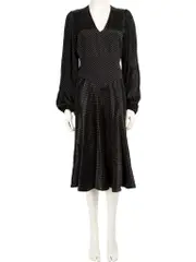 Black Polkadot Print Midi Dress
