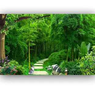 中式現代背景墻布綠色竹子竹林風景壁畫火鍋飯店茶樓客廳書房壁紙