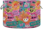 Yoogain Sun Colorful Art Words Doodle storage basket foldable and waterproof toy storage bins with sturdy handle Hamper mini outdoor for toys shelves book