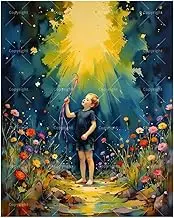 Fantasy Paint by Numbers Kit for Adults - DIY Boy Holding Ribbon Under Magical Light Painting on Canvas 16x20 Inches, Acrylic Paint Set, Suitable for Beginners, Art for Home Decoration/Gifts