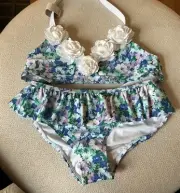 Janie And Jack Blue Floral Two-piece Bikini New With Tags Size 12