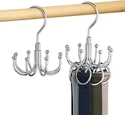 OMHOMETY Belt Hanger, 2 Pack Rotatable Belt Organizer for Closet, Accessories Rack, Space Saving Hanging Holder Storage Hook for Belt, Tie, Scarf, Purse, Bra, Tank Top, Silver