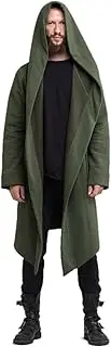 Hooded Long Cardigan for Men Winter Warm Shawl Collar Open Front Draped Hoodies Vintage Loose Fit Cape Overcoat