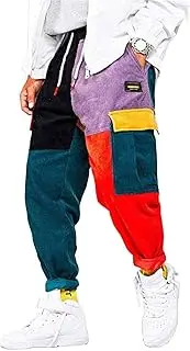 [Astellarie] Mens Hip hop Harem Pants Color Patchwork Streetwear Cargo Pants Casual Running Sport Drawstring Long Pants