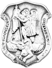 [Rosemarie Collections] Rosemarie's Religious Gifts Petite Sterling Silver Saint Michael Protect Us Police Badge Lapel Pin Tie Tack, 0.5", Small, Metal, no gemstone