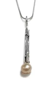 Vintage 80's Rachel Gera Pendent Silver 925 Pearl Artist Signed Modernist Israel