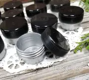 SILVER jar BLACK cap Sample Containers 1tsp #3301 USA DECOJARS (10/set)