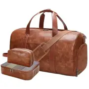 Leather Weekender Bags for Women Men, 3Pcs Women Overnight Bag with Shoe
