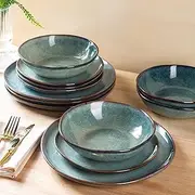 [AmorArc] Ceramic Dinnerware Sets,Handmade Reactive Glaze Stoneware Plates and Bowls Sets,Highly Chip and Crack Resistant | Dishwasher & Microwave Safe Dishes Set,Service for 4 (12pc)
