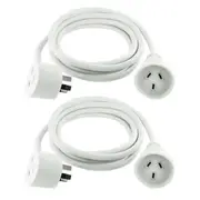 2PK Sansai 2m Piggyback Power Extension Cord/Lead AU 3-Pin 10A/2400W Home/Office