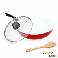 在飛比找樂天市場購物網優惠-《固鋼》Color Cook 白陶瓷不沾炒鍋30cm(附玻璃