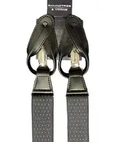 Roundtree & Yorke Y Suspenders OS Gray Pindot Leather Clip & Button Braces New