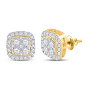 14k Yellow Gold Round Diamond Square Earrings 3/4 Cttw