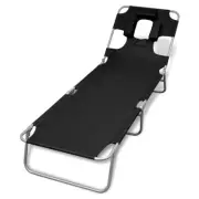 Garden Sun Lounger Portable Folding Sunbed Adjustable Backrest With Head Cushion