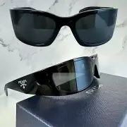 Prada Sunglasses Black Symbole Logo RUNWAY Wraparound Rectangle Square Unisex
