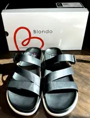 NIB Blondo Selma Waterproof Black Leather Man Hand Made Sandals Women's Sz 12.