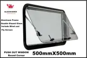 Caravan Push Out Window Round Corner 500mmX500mm with Blinds and Fly Screen