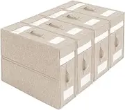 Bed Sheet Organizers and Storage,Foldable Sheet Organizer For Linen Closet,Linen Bedding Storage Box With Leather Handle For Bedsheets,Flannel Blankets,Thin Quilts (Beige, King (U.K. Standard))