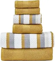 Modern Threads Pax 6-Piece Reversible Yarn Dyed Jacquard Towel Set - Bath Towels, Hand Towels, & Washcloths - Super Absorbent & Quick Dry - 100% Combed Cotton, Mustard