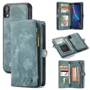 CaseMe For Apple iPhone XR Zipper & Detachable Retro Leather Pouch Wallet Flip Purse Bag Detachable Phone Case Cover (Sky Blue)