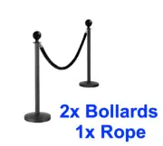 2 BLACK Queue Barriers Stand Post 1 VELVET Rope Crowd Control Bollards Stanchion