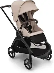 Bugaboo Dragonfly City Pram, Lightweight Compact Baby Stroller with One Hand Easy Fold in Any Position, Full Suspension, XL Underseat Basket, Black Chassis and Desert Taupe Sun Canopy