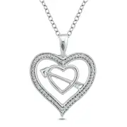 Natural Diamond Accent Double Heart with Arrow Pendant in Sterling Silver
