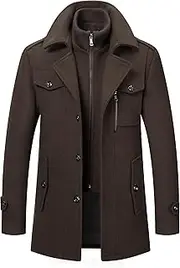 [PRIJOUHE] Men's Wool Blend Jacket Single Breasted Slim Fit Thick Winter Windproof Pea Coat with Removable Scarf