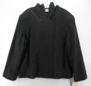 Sandro Jacket Women 10 Gray Wool Flannel Pea Coat Hoodie Double Breasted NEW