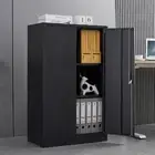 Black Metal Folding Cabinet with 2-Doors and Lock for Office, Garage